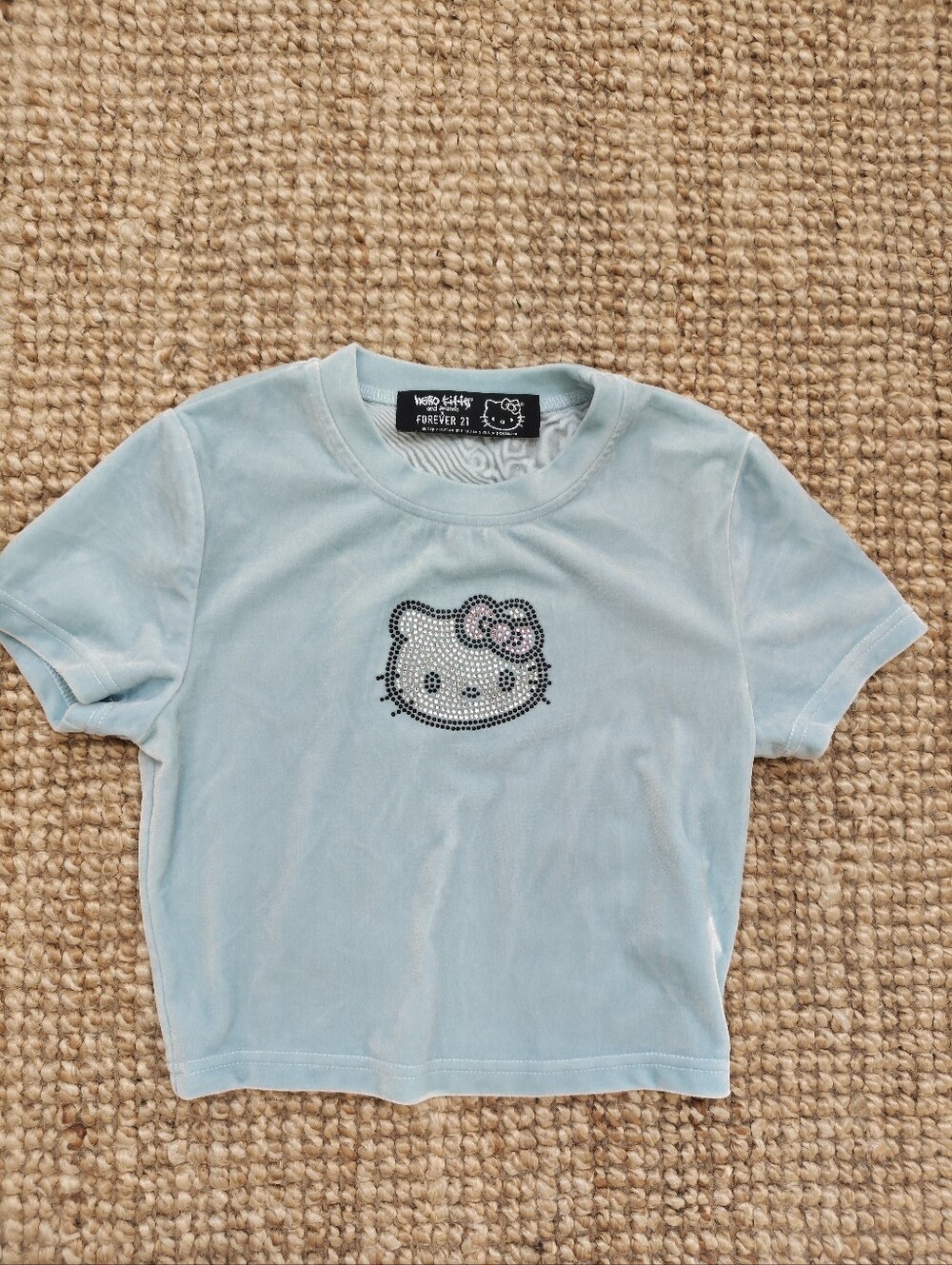 Forever 21 X Hello Kitty & Friends Light Blue Tee with Rhinestone Face